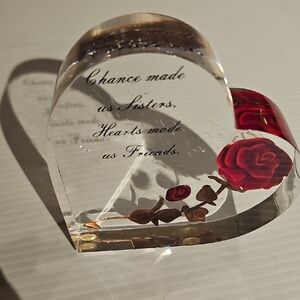 Heart-Shaped Glass Art with Red Rose and Quote